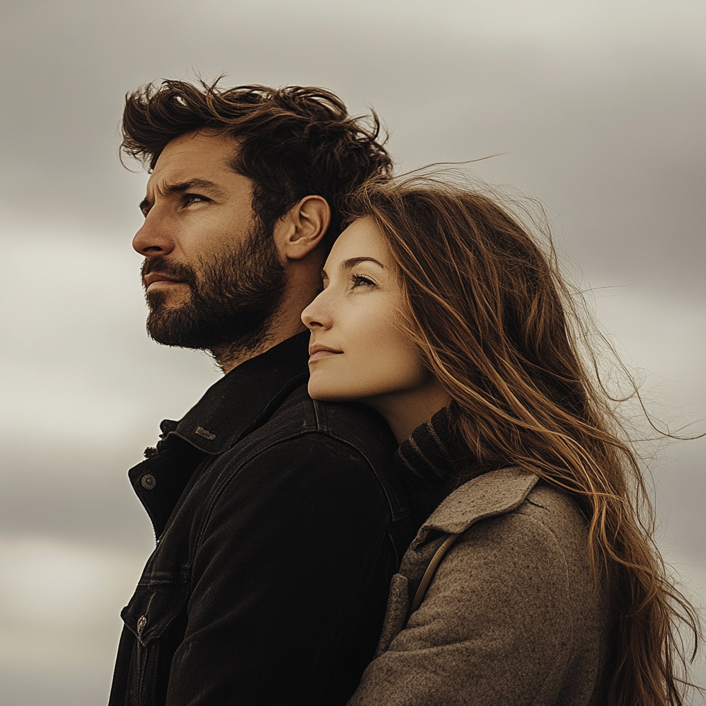 Foto: Ein Pärchen mit Jacken schaut in die Ferne.